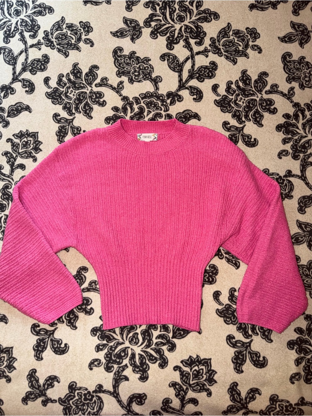 Pink Ribbed Crewneck Sweater